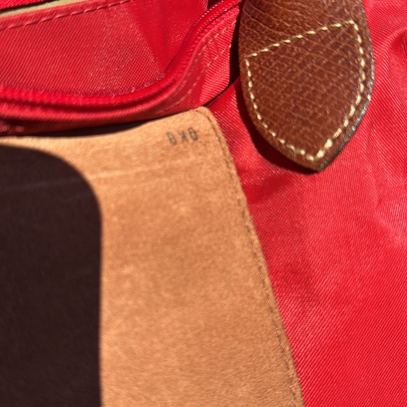 Longchamp Red Orange Le Pliage Large Tote Leather Trim - Picture 4 of 11